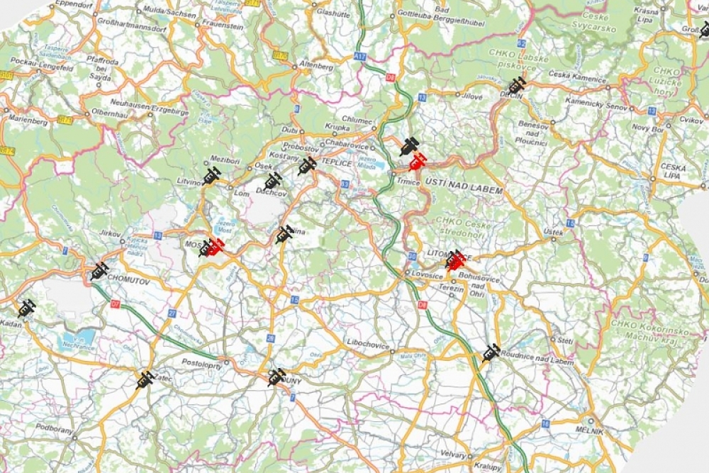  Mapa odběrových a&nbsp;očkovacích center v&nbsp;Ústeckém kraji